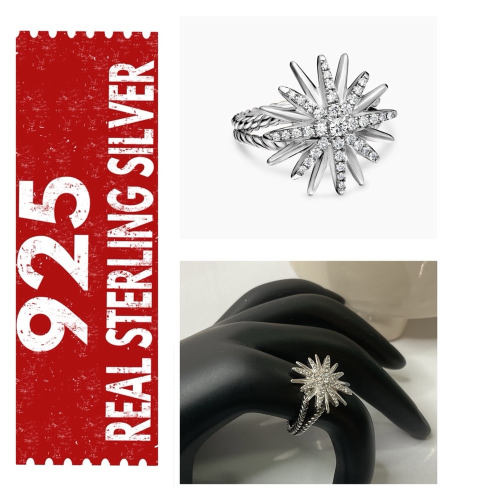 🐘🐘 925 Sterling Silver 18K Gold Plated Starburst Ring